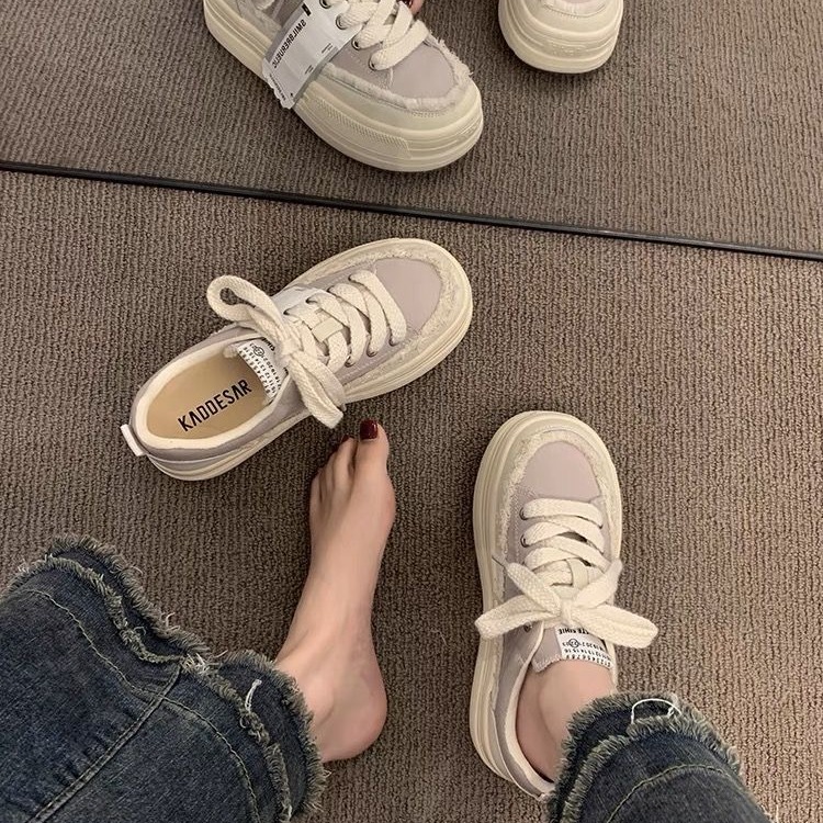 Women's versatile Korean style thick soled canvas shoes casual board shoes