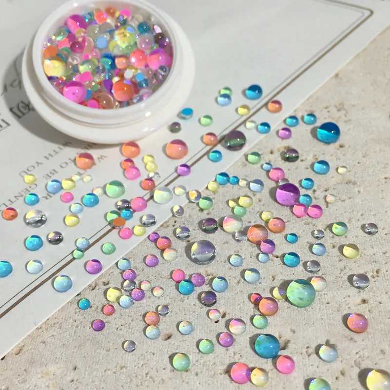 1 box of mermaid bubble beads nail rhinestones charm mixed round flat back macaron beads French nail decoration gemstone DIY accessories R#Y2K W240829