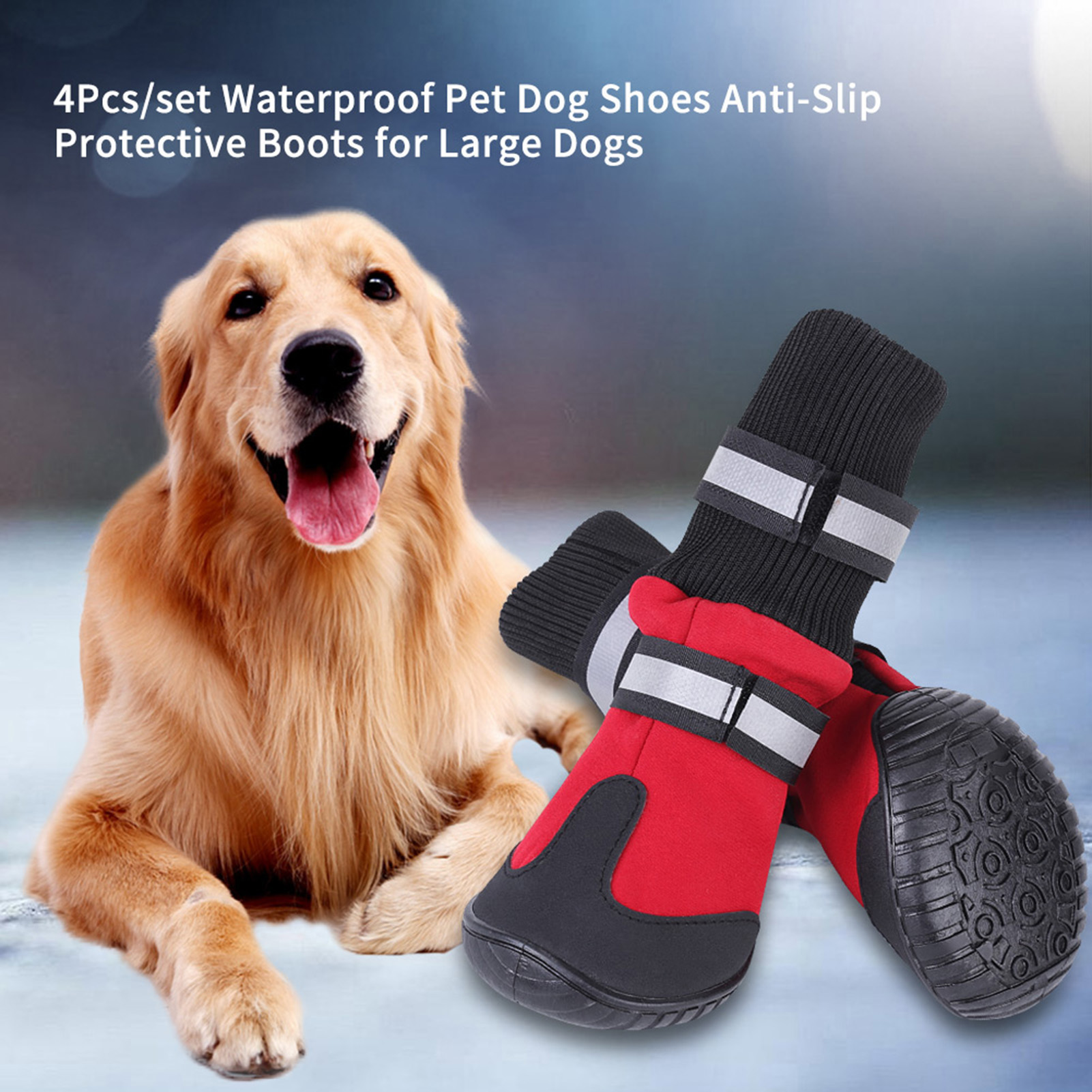 4pcs Pet Dog Shoes Reflective Waterproof Dog Boots Pets Booties Anti-Slip Socks Footwear For Medium Large Dog