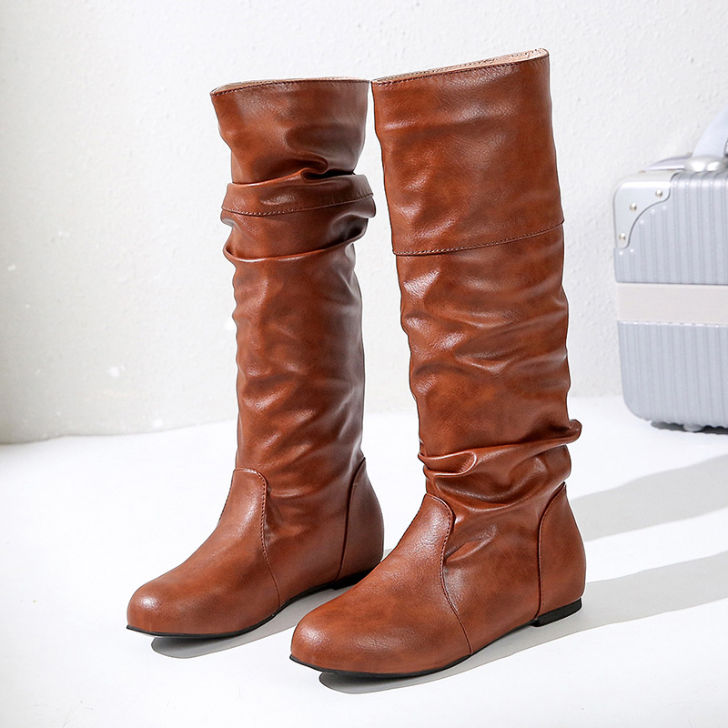 Fashion knee boots Woman Winter Western Flat Women Long Boots Ladies Leather Shoes