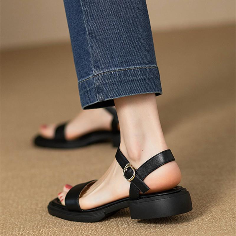 2024 Summer Fashion Sandals Low Heels Elegant Open Toe Sgback Shoes for Women Non-slip Soft Sole Sandalias De Mujer