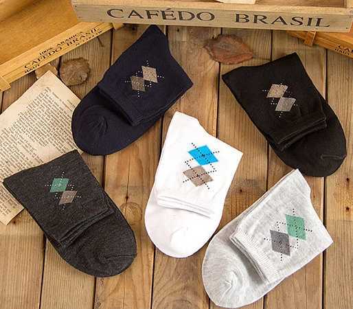 Men's Socks 5 pair/ lot Rhombus Pattern calcetines meias brand men socks Fashion high quality polyester breathable casual sock Y240830H2UR