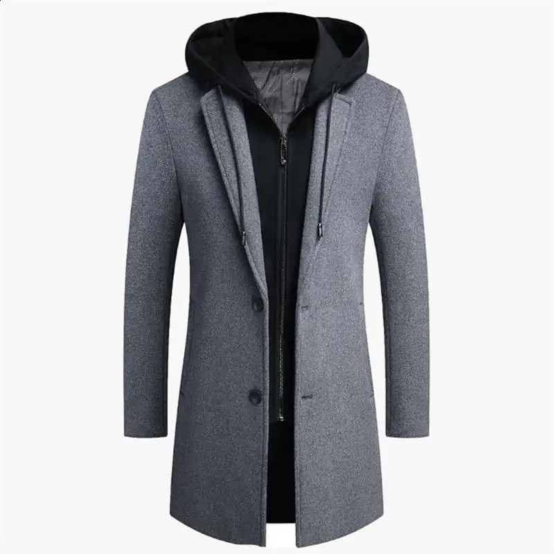 Autumn and winter mens hooded wool jacket autumn mens long windproof wool jacket casual thick slim fit jacket mens size M-5Xl 4 colors 240829