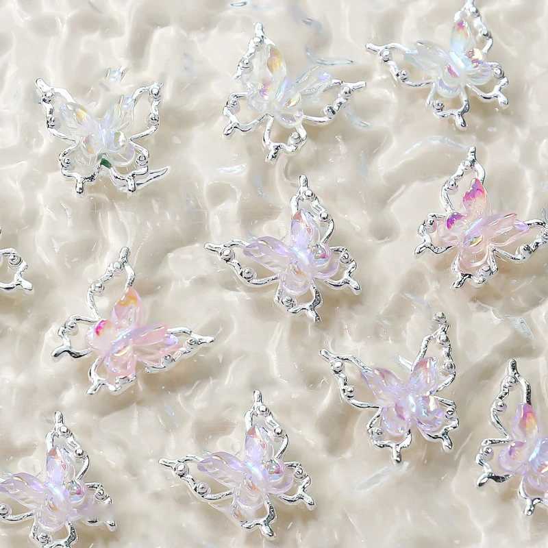 Double Butterfly Nail Art Charm 3D Alloy Aurora Ice Butterfly Nail Decoration Rhinestone DIY Jewelry Accessories W240829