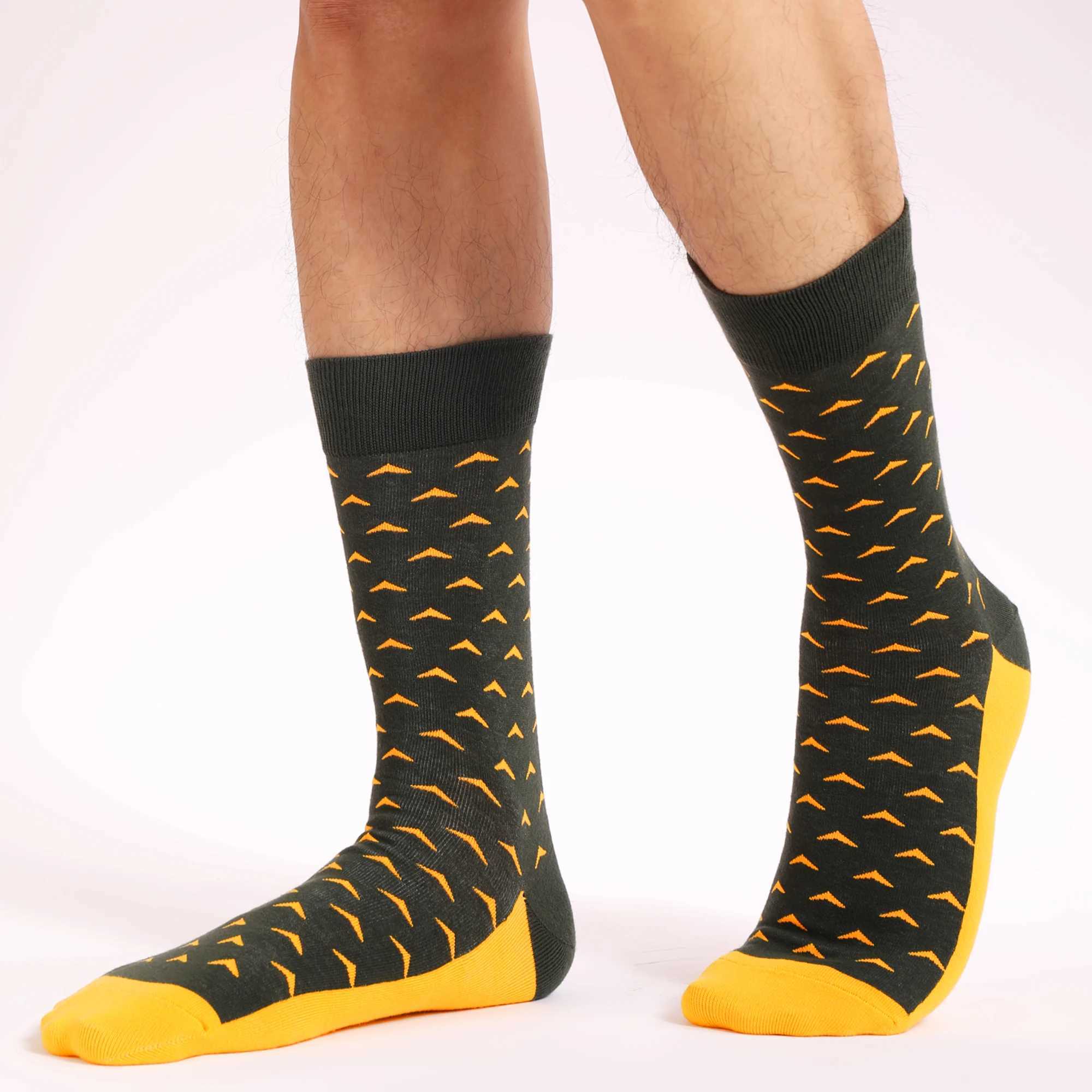 Men's Socks 5Pairs Mens Fun Dress Socks Pattern Funny Socks Pack Colorful Striped Combed Cotton Novelty SocksCool Breathable Casual Socks Y240830