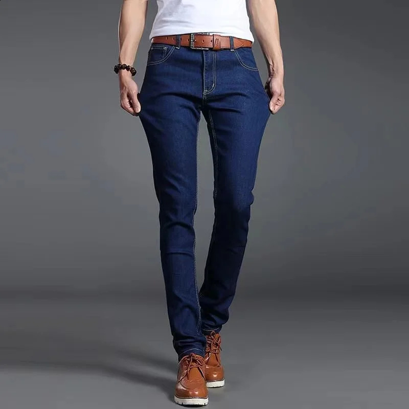 Fashion Black Blue Denim Jeans Men Slim Fit Pants Cotton Stretch Trousers Classic Daily Pencil 240826Z
