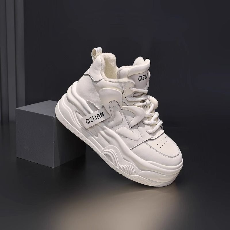 Women's thick soled color blocked interior height increasing sports and leisure high top shoes
