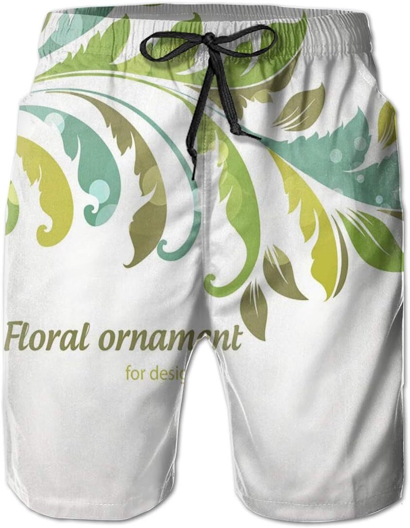 Mens Shorts 3D Printing Pattern Retro Floral Ornament Men Swim Trunks Quick Dry Beach Hawaiian Pants Swimwear With Pockets