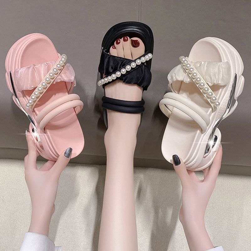 2025 Summer Platform Sandals for Women Fashion Luxury Pearl Slippers Designer Thick Sole Open Toe Sandals Female Wedges Shoes