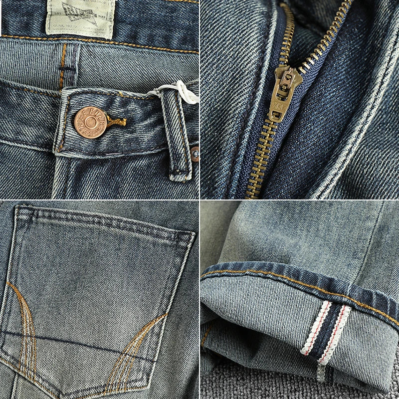 Retro to vintage washed jeans mens 3D cut small straight version young retro full matching pants 240829
