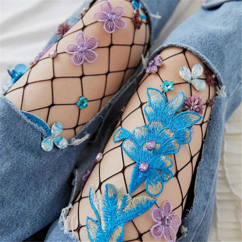 Socks Hosiery Hollow Out Sexy Tights Embroidery Flowers Silk Stockings Fishnet Pantyhose Female Hosiery Stockings Sexy Lingerie Woman Socks Y2408330LC