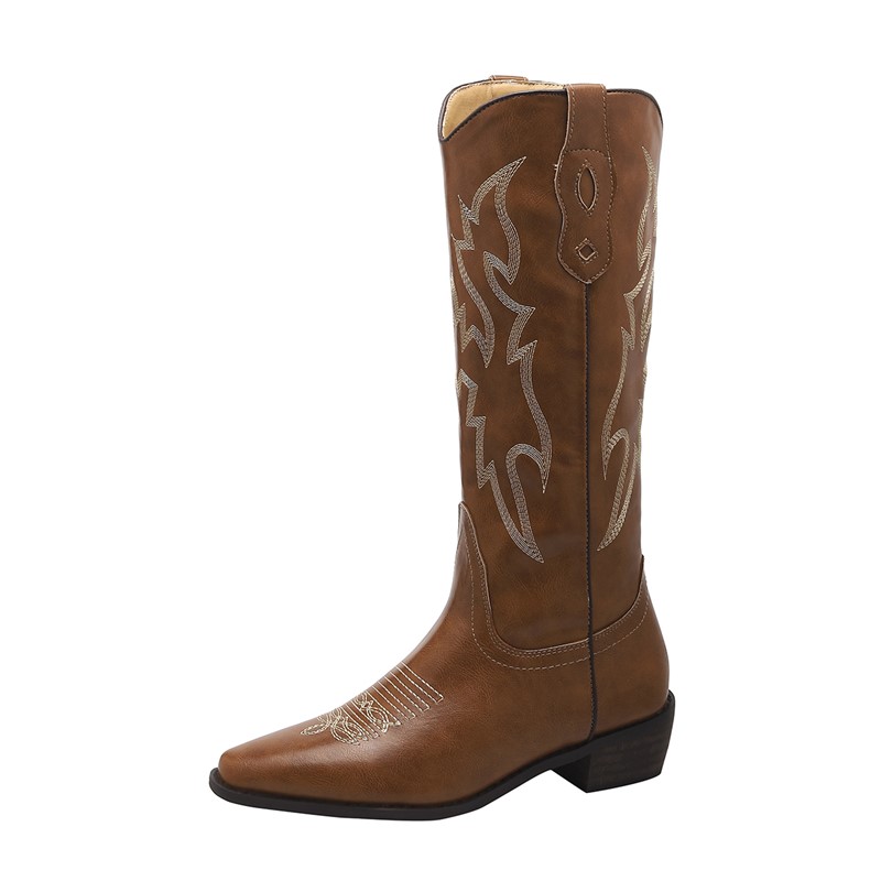 AIYUQI Western Cowboy Boots Women 2024 New Large Size Embroidered Female Rider Boots Vintage Women High Boots
