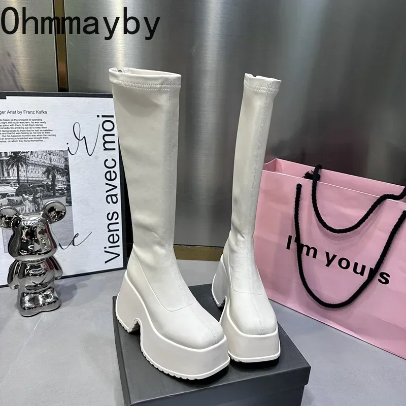 Chunky Winter Women Long Fashion Zippers Ladies Elegant Knee High Boots Platform Thick Bottom Women's Short Plush Footwear 5d45 's