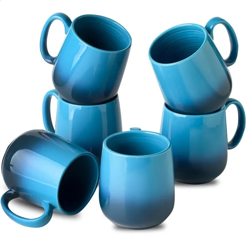 Coffee Mugs Set of 6 15-ounce Coffee Cups with Handle Ceramic Black Mugs for Coffee Tea Latte Cocoa Modern Tea Cups 240830