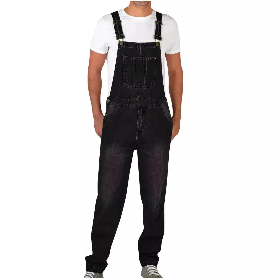 2024 Mens Jeans Overalls Men Pockets Slim Long Denim Pants Cotton Splice Straight Rompers Summer Plus Size 240826Z