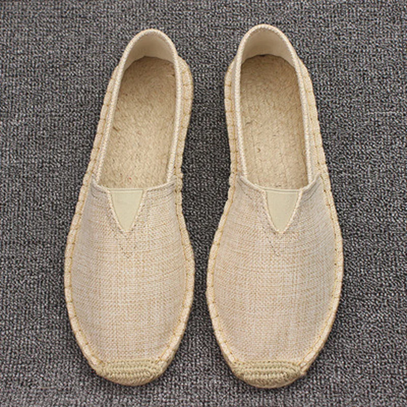 Mens Espadrilles Men Patchwork Slip on Summer Shoes Men Loafers Breathable Canvas Women Shoes Jute Wrapped Casual Shoes