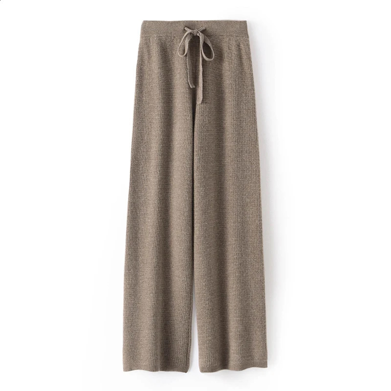 Wool straight leg wide womens pants autumn and winter 100% wool warm casual 240827