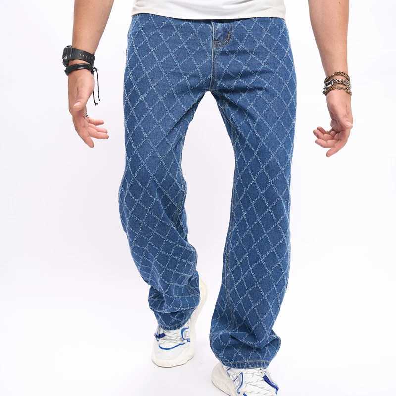 Men's Jeans New Casual jeans Trend Slacks High Strt Wide-Leg Pants Mens Plaid Hip Hop Pants Y240830TRKI