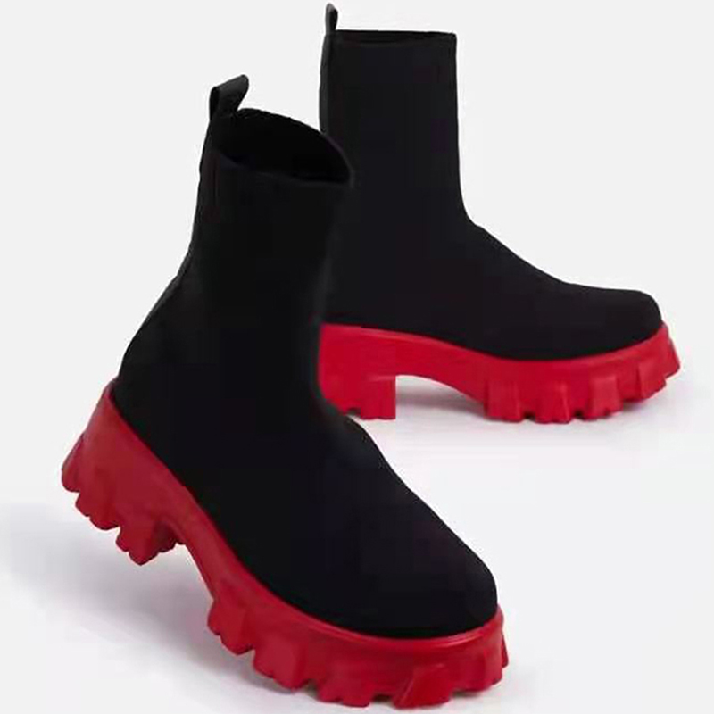 Women Elastic Platform Breathable Spring Summer Heels Botas Mujer Slip On Ankle Boots Elegant Woman Heeled Shoes 57b