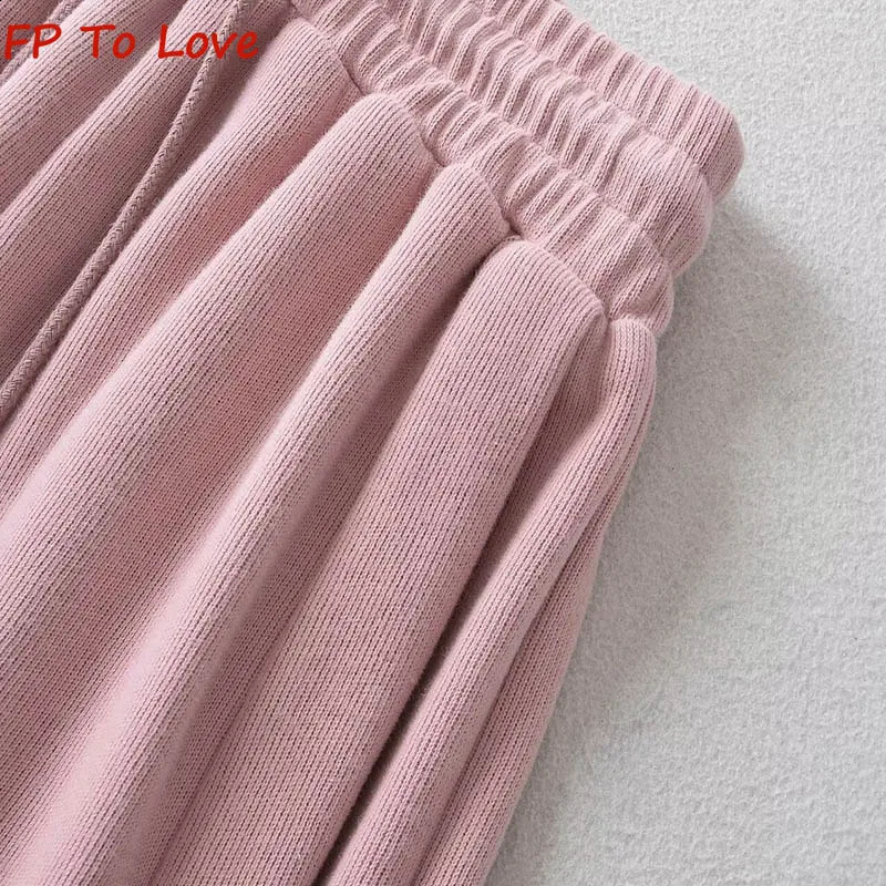 Y2K American spice side tie bow sports pants womens spring elastic waist casual 240827