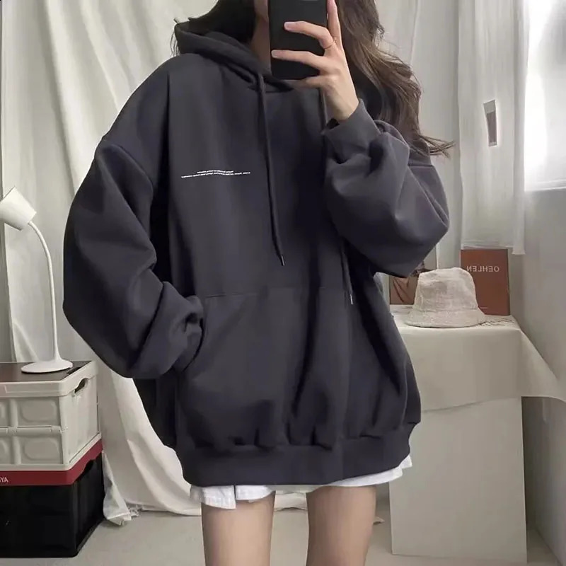 100% pure cotton letter printed loose sportswear for womens autumn Korean style oversized lazy casual hoodie Harajuku fully matched street clothing 24