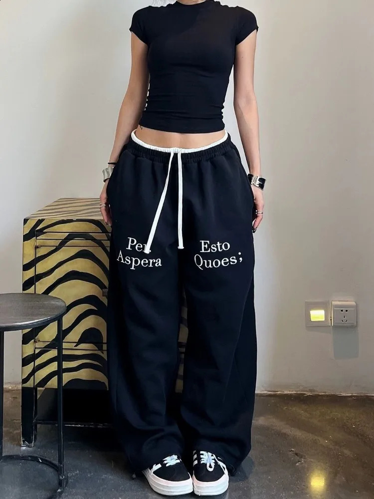 HOUZHOU Y2K retro bag black sports pants womens oversized Korean fashion Harajuku streetwear Gyaru Jogger Trousers 240827