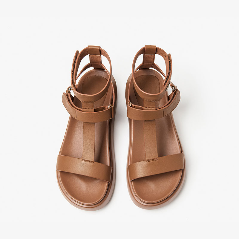 BeauToday Summer Gladiator Sandals Women Calfskin Leather Open Toe T-bar Strap Hook & Loop Summer Ladies Shoes Handmade 07130