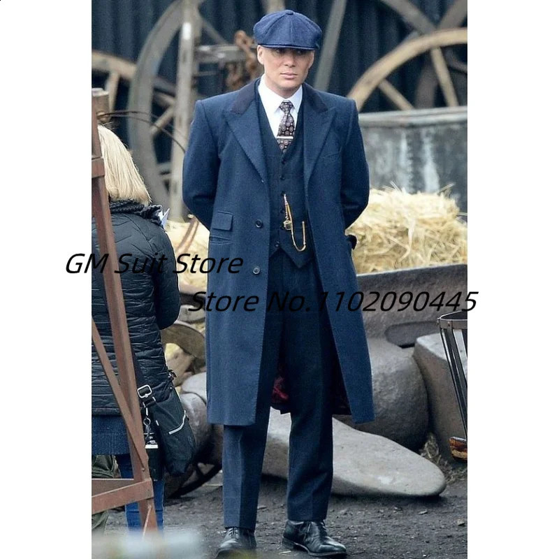Mens 3-piece set with a collar ultra-thin fit single breasted autumn and winter wool jacket warm solid color British style 240829