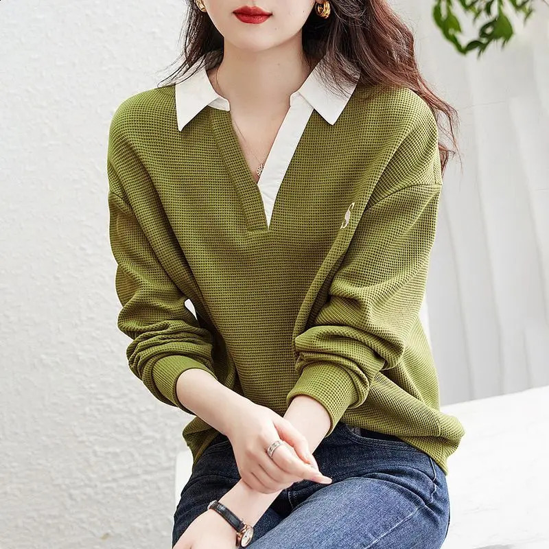 Womens Y2K Contrast Color Letter Embracery n Chic Casual Sweatshirts Spring and Autumn Trendy Streetwear Long Sleeve Loose Top 240827