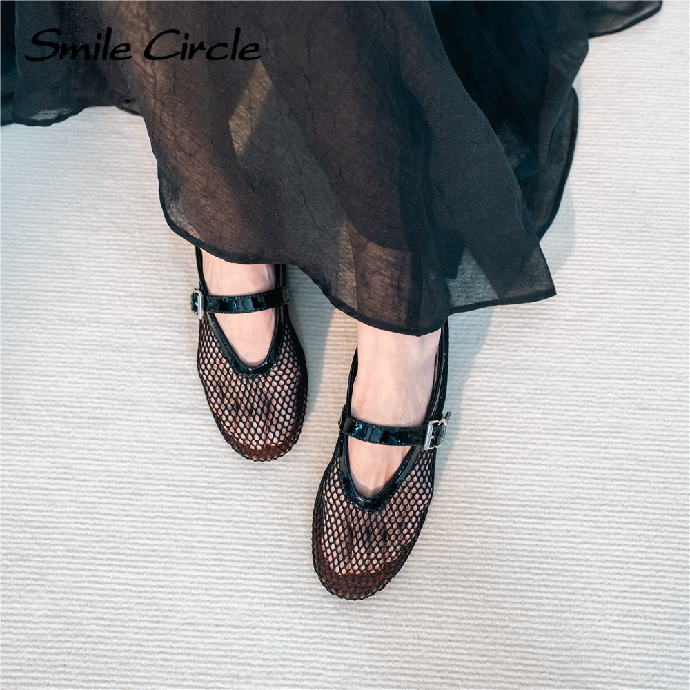 Smile Circle Mesh Ballet Flats Women Mary Jane Sexy Mesh Flats Shoes Ladies Summer Sandals