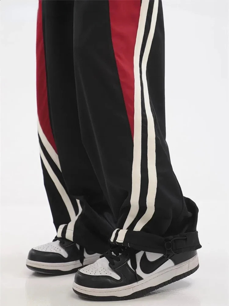 Deeptown wide leg sports pants womens runner bag Y2k retro casual street clothing track black oversized basic 240827