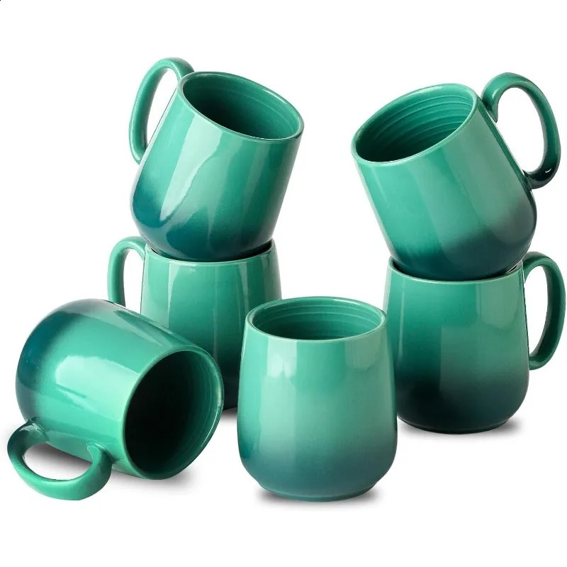 Coffee Mugs Set of 6 15-ounce Coffee Cups with Handle Ceramic Black Mugs for Coffee Tea Latte Cocoa Modern Tea Cups 240830