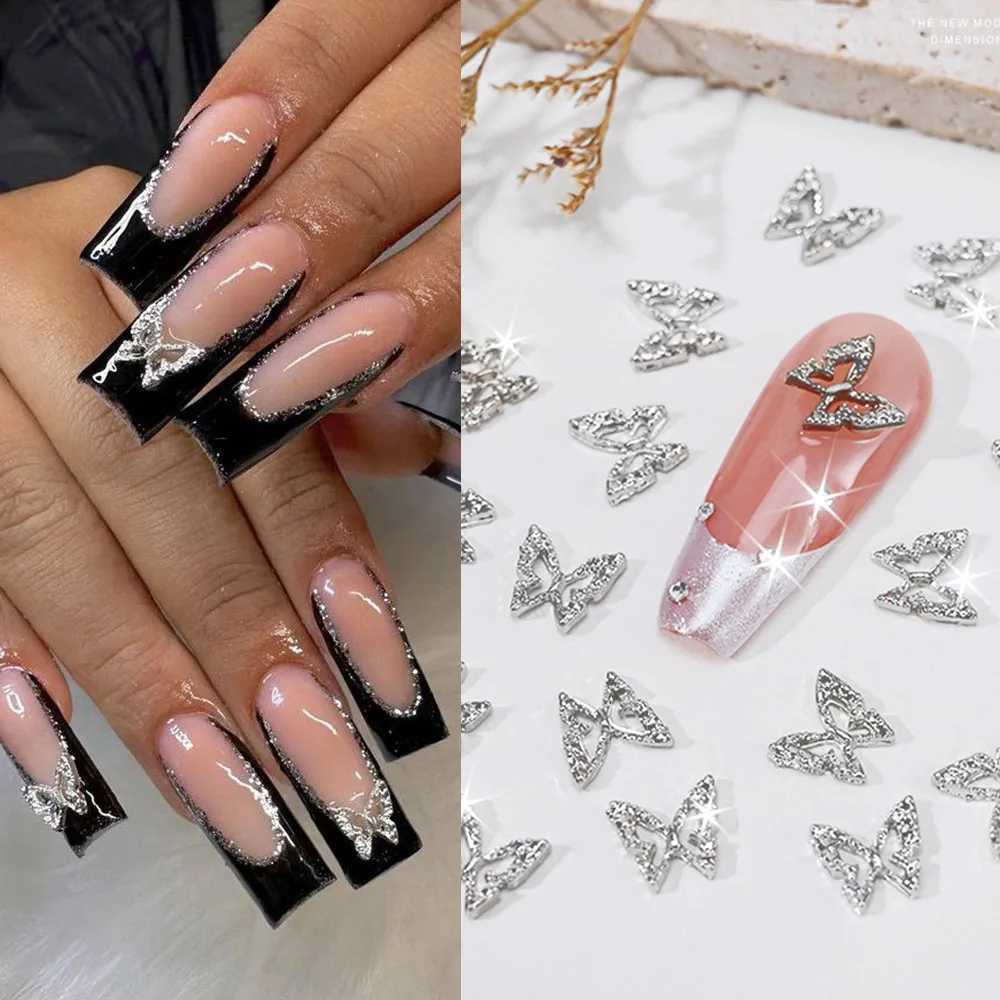 20 Butterfly Nail Charm - Gold Silver Alloy Y2K 3D Hollow Butterfly Nail Rhinestone Shining Jewelry Used for Nail Art Decoration W240829