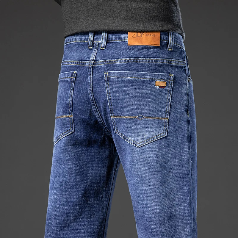 Big 40 42 44 Mens Loose Straight Jeans Spring Business Casual Stretch Trouser Smoke Grey Jeans 240829
