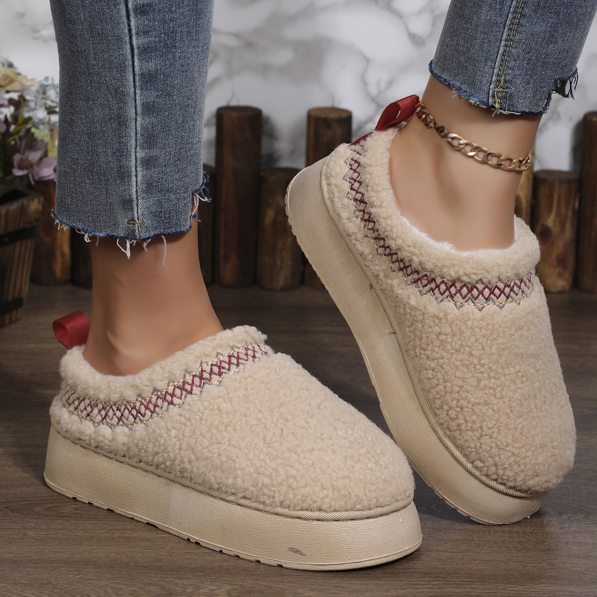 Winter 2024 Warm Flat Fur Slippers Women Fluffy Furry Home Slides Woman Comfort Non Slip Indoor Or Cotton Shoes Snow Boots