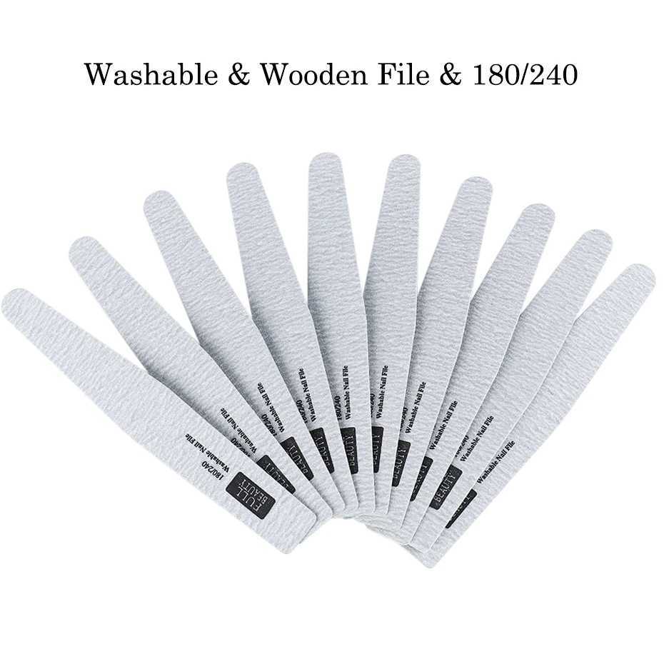 10 pieces/set professional nail files 180/240 grit wooden sandpaper buffer block sanding washable nail files manual foot therapy #1577 W240829