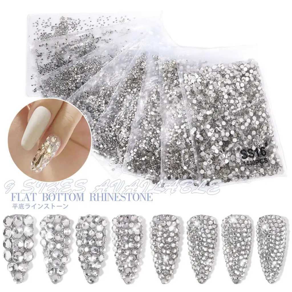 1440pcs transparent/AB SS3-SS16 nail rhinestone sparkling glass diamond round flat back mini rhinestone nail gemstone processing accessories W240829