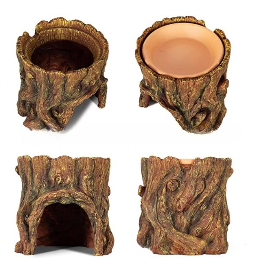 Resin Reptile Hide Cave Moisture Keeping Reptile Cave Basin Humidifying Garden Stump Decoration For Reptile Amphibians