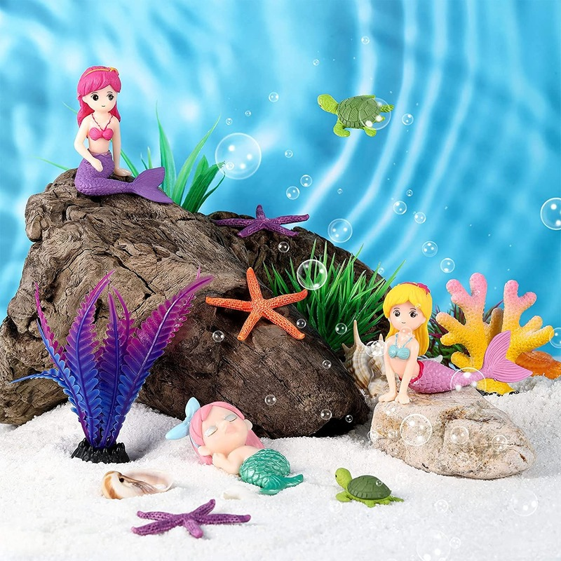 2025 new Aquarium Decoration Plastic Fish Tank Little Mermaid Ornament Miniature Figurines DIY Cake Decor Desk Craft Acces
