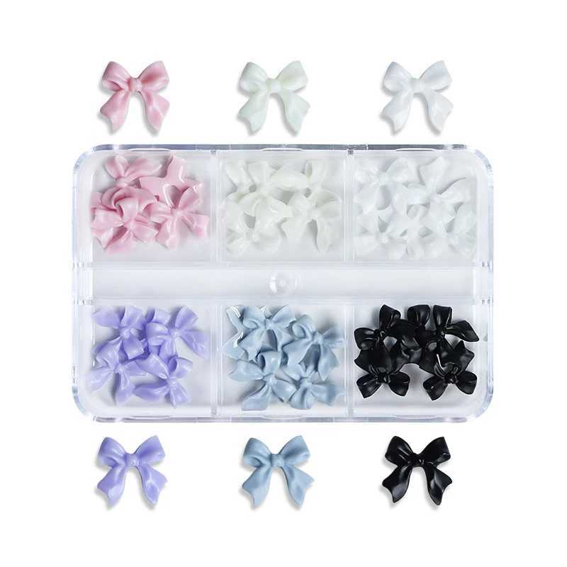 6 Grid Ribbon Bow Nail Charm Decoration 6 Color Long Bow Knot Decoration Kawaii Nail Products Professional Accessories W240829
