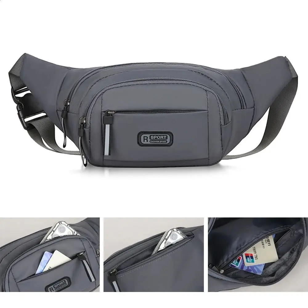 Fashion Largecapacity Men Waist Bag Casual Nylon Antitheft Chest Outdoor Travel Waterproof Sports Mobile Phone 240830