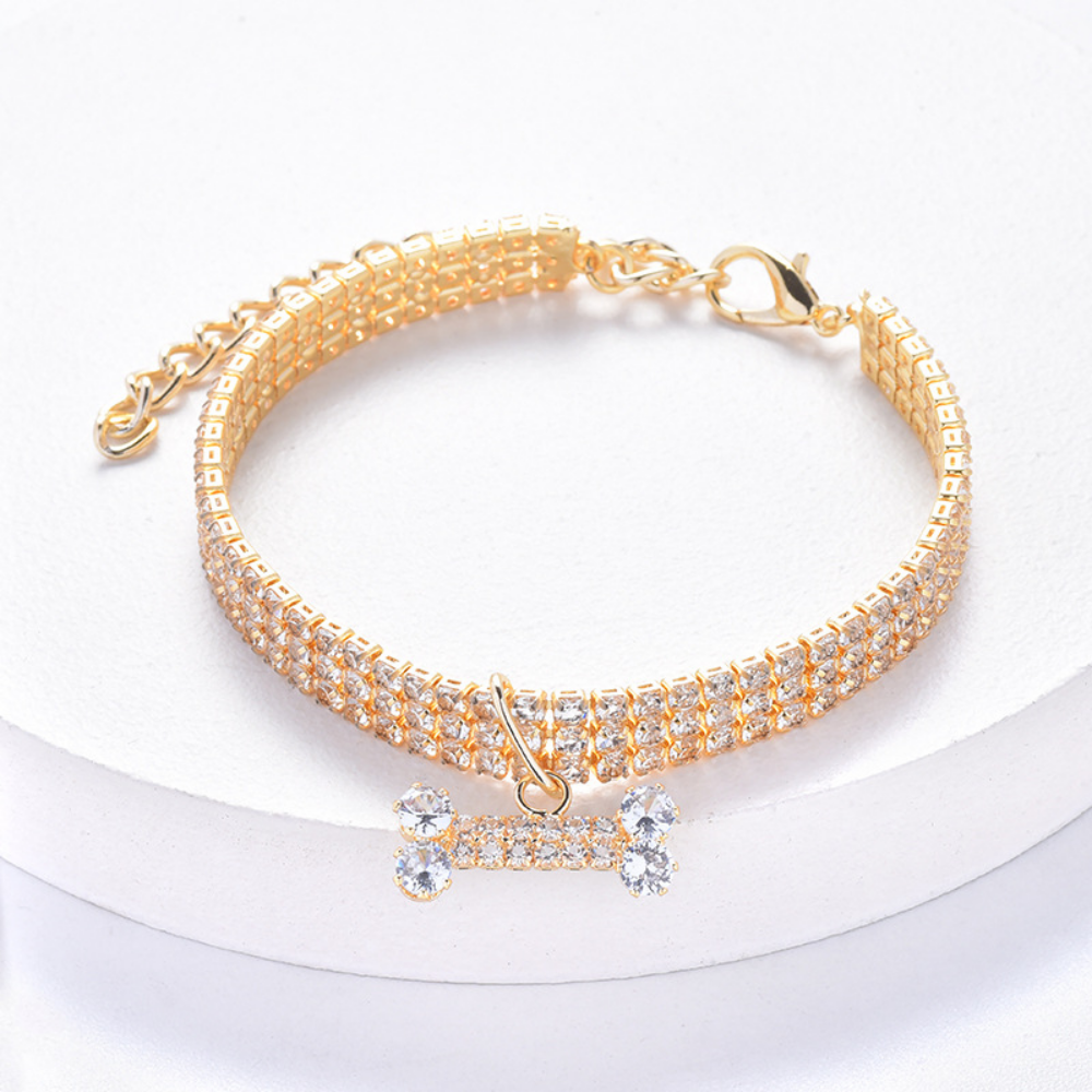 Dog Collars Dog Necklace Adjustable Cat Collar Zircon Bone Rhinestone Diomand Pendant Jewelry Metal Copper Dog Collars Dog Accessory H250219