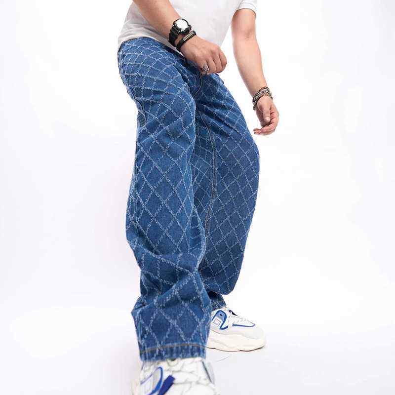 Men's Jeans New Casual jeans Trend Slacks High Strt Wide-Leg Pants Mens Plaid Hip Hop Pants Y240830TRKI