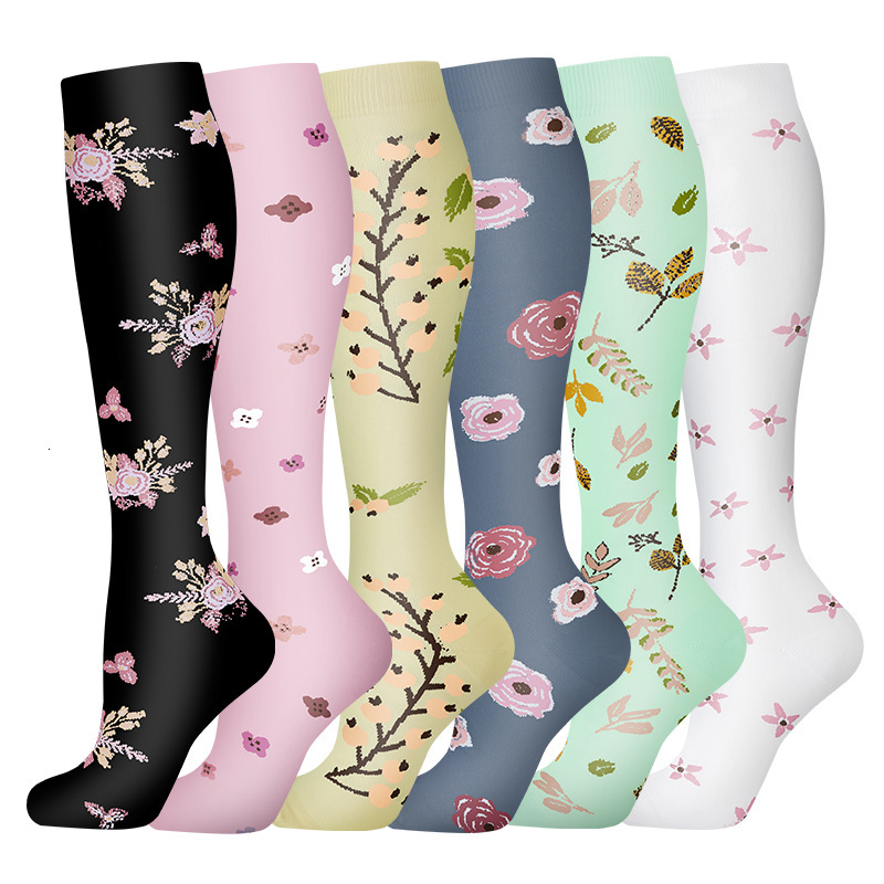 Sports calf pressure socks, outdoor cycling compression combination set, flower sports socks