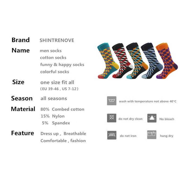 Men's Socks 5 Pairs/Lot Funny Men Combed Cotton Socks Colorful Happy Casual Party Dress Sock Classic Hip Hop Trend Compression Socks Y240830U82D