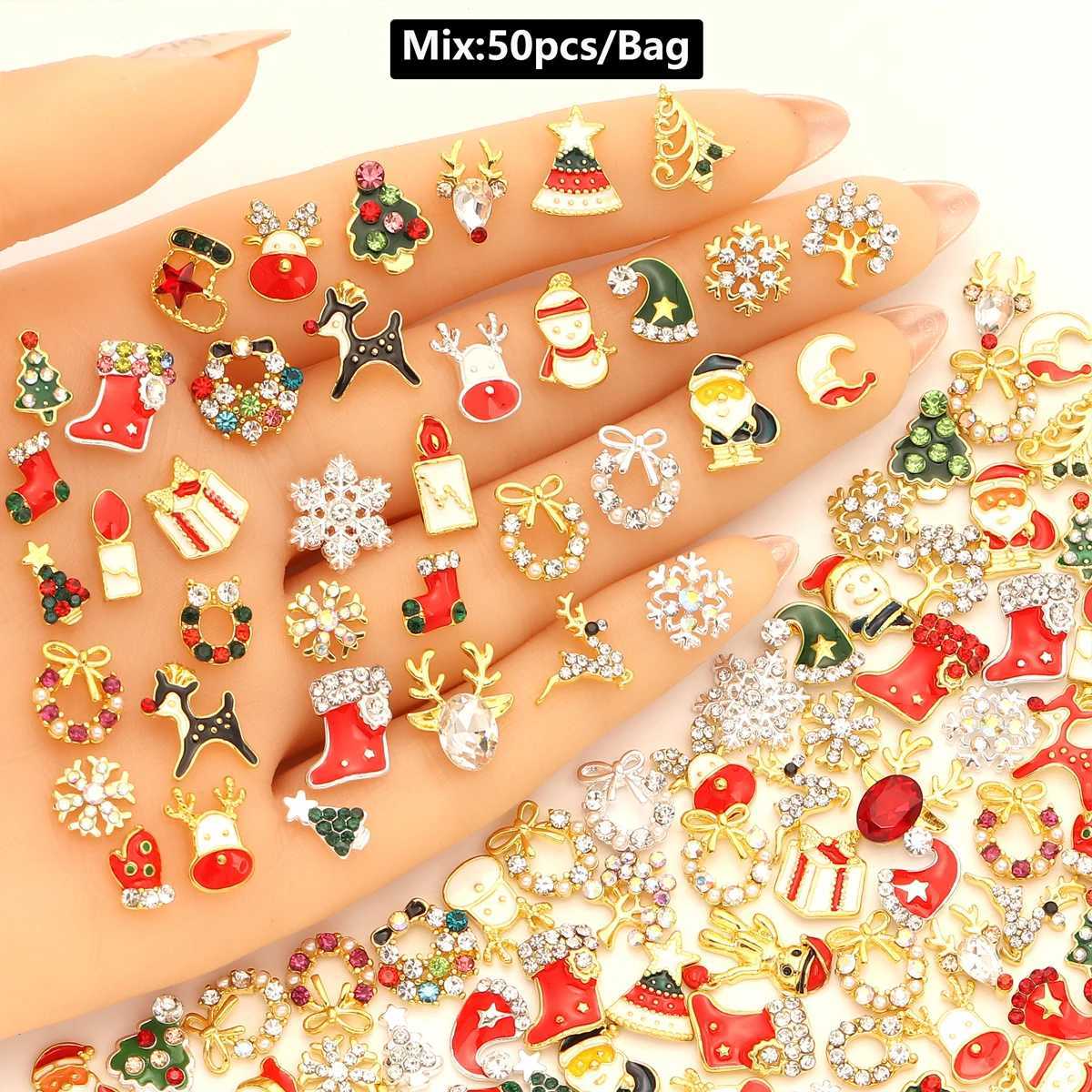 50 pieces/bag 3D luxury metal nail art decoration alloy shiny rhinestone pearl gemstone zircon diamond charm DIY nail accessories W240829