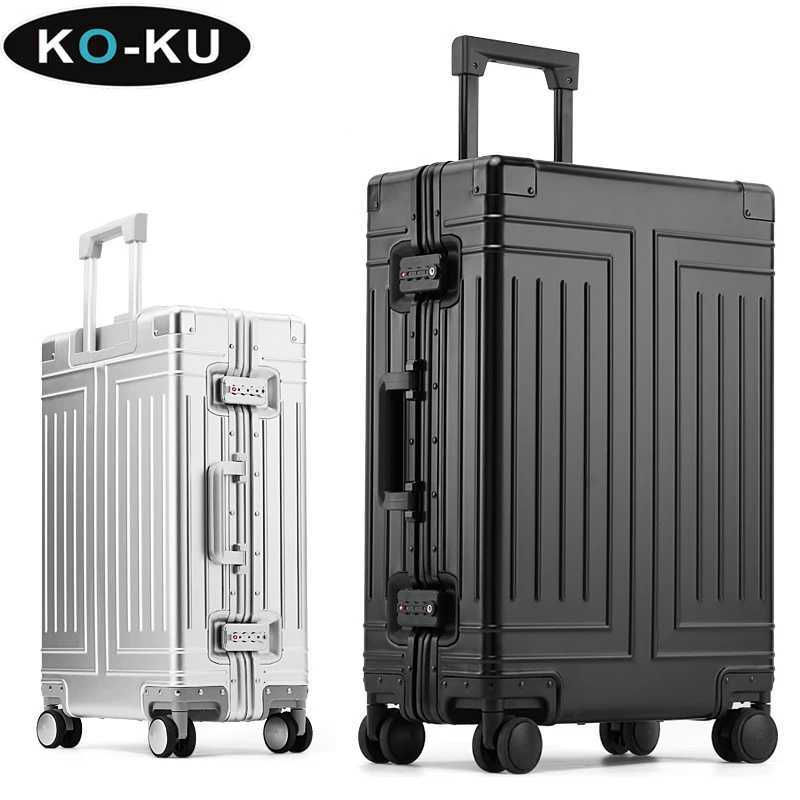 Suitcases KO-KU 100% Aluminium Magnesium Alloy Luggage 20/22/24/26/28/30 Inch Aluminium Frame Suitcase High Quality Unisex Boarding Box Q240829