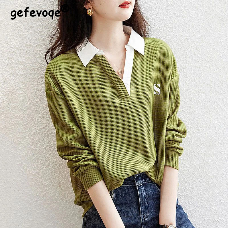 Womens Y2K Contrast Color Letter Embracery n Chic Casual Sweatshirts Spring and Autumn Trendy Streetwear Long Sleeve Loose Top 240827