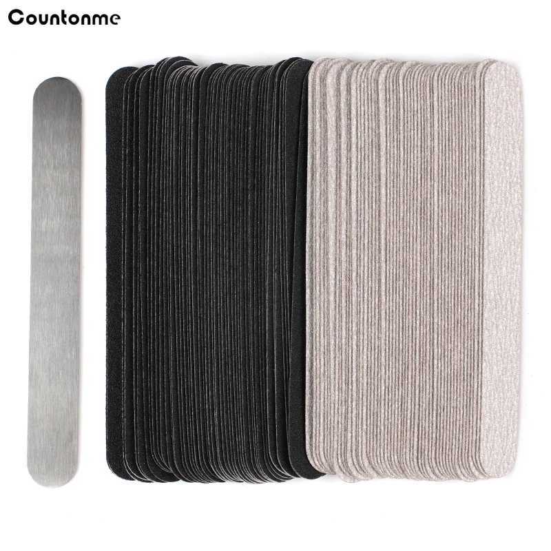 13.5 * 1.6CM replaceable nail art files 100/180/240 50 pieces mini self-adhesive sandpaper pad metal handle straight rod W240829