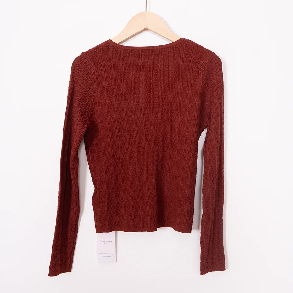 ZESSAM Solid Knit Women Short Style TShirt VNeck Long Sleeve Slim Fit Button Lady cardigan Casual Vintage Femme Top 240827